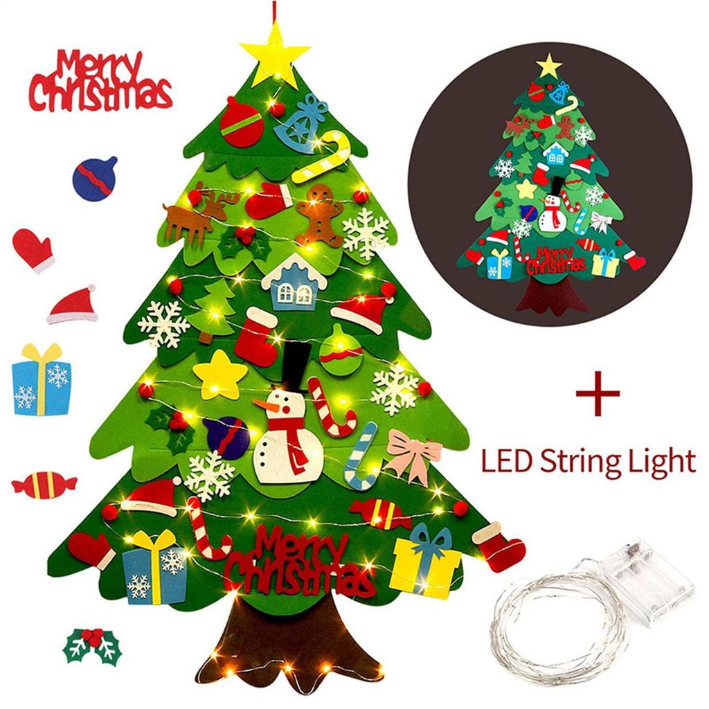 Felt Christmas Tree Set Children Activity Craft With String Lights Felt Christmas Tree With 40 Pieces Detachable Ornaments
