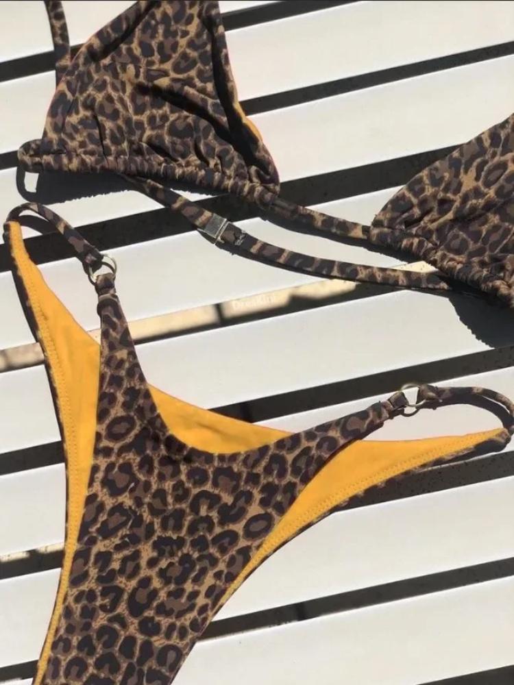 Wysoko Wycięte Mikro Bikini Damskie Leopardowe Bandage Push Up Strój Kąpielowy Seksowny Strój Kąpielowy Z Usztywnianą Miseczką Stringi Kostium Kąpielowy Biquini Trajes De Baño 2024