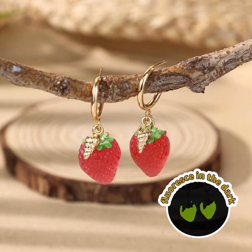Holiday style tropical fruit earrings women ins niche luminous pineapple strawberry earrings seaside dopamine earrings tide