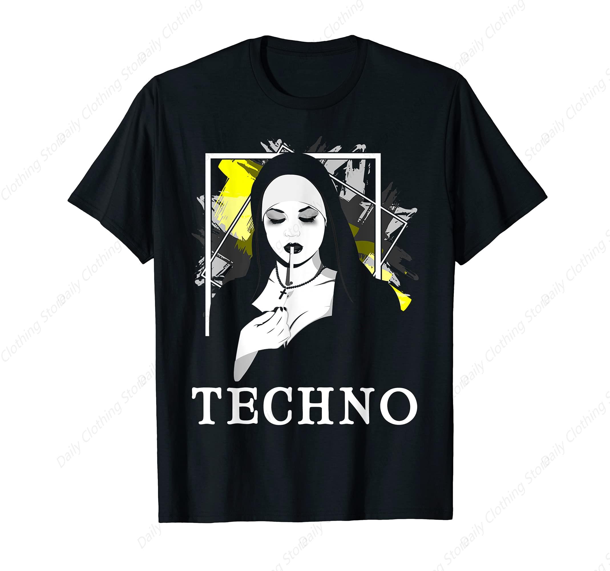 

Smoking Techno Nun Religion Electronic Bass Music TShirt Vintage Retro Leisure Unisex Women Tee Daily Soft Unisex Clothing Cotton S