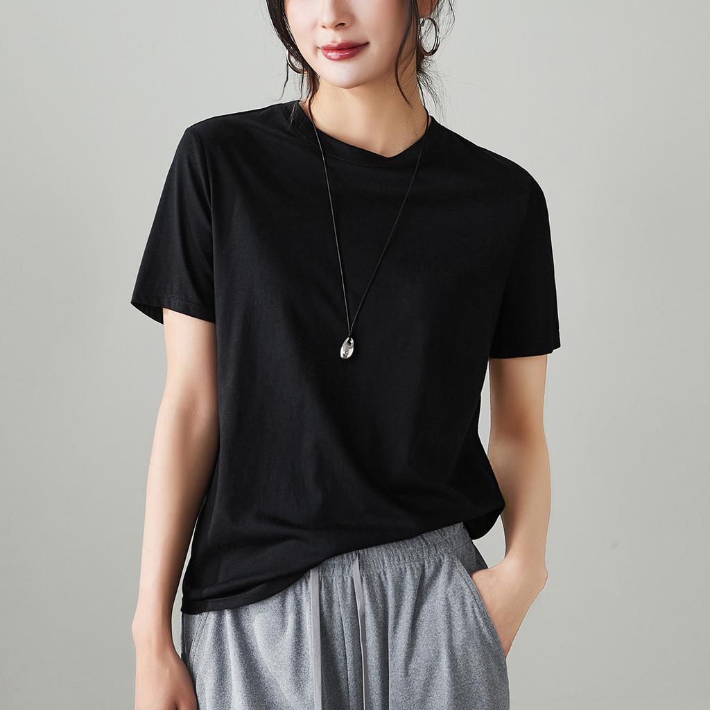Modal cotton round neck short sleeved T-shirt for women in 2026 spring fashion, loose and versatile, solid color casual top