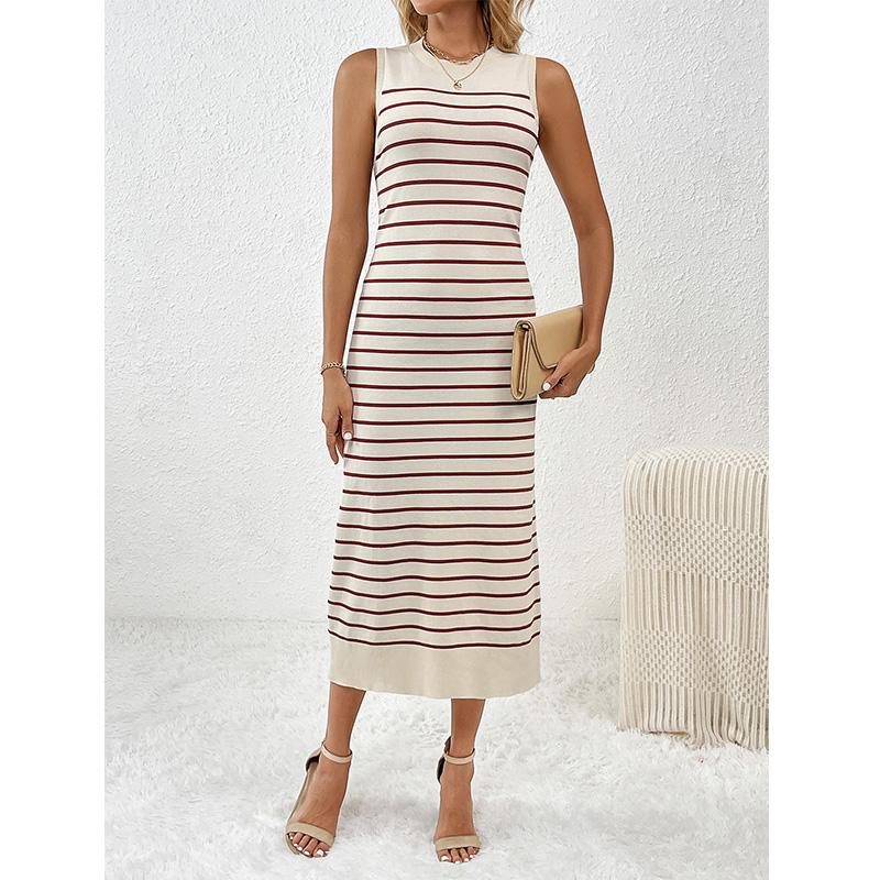 Spring/Summer New Slim Intercolored Women's Knitwear Striped Long Skirt Fashion Dress
