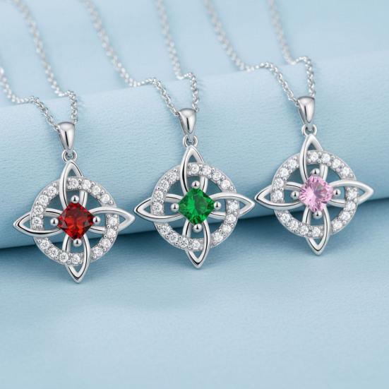 Celtic Knot Necklace Witches Knot Birthstone Necklace Sparkling Celtic Symbol Necklace Wiccan Spiritual Jewelry Gift for Women Mom Wife Girlfriend
