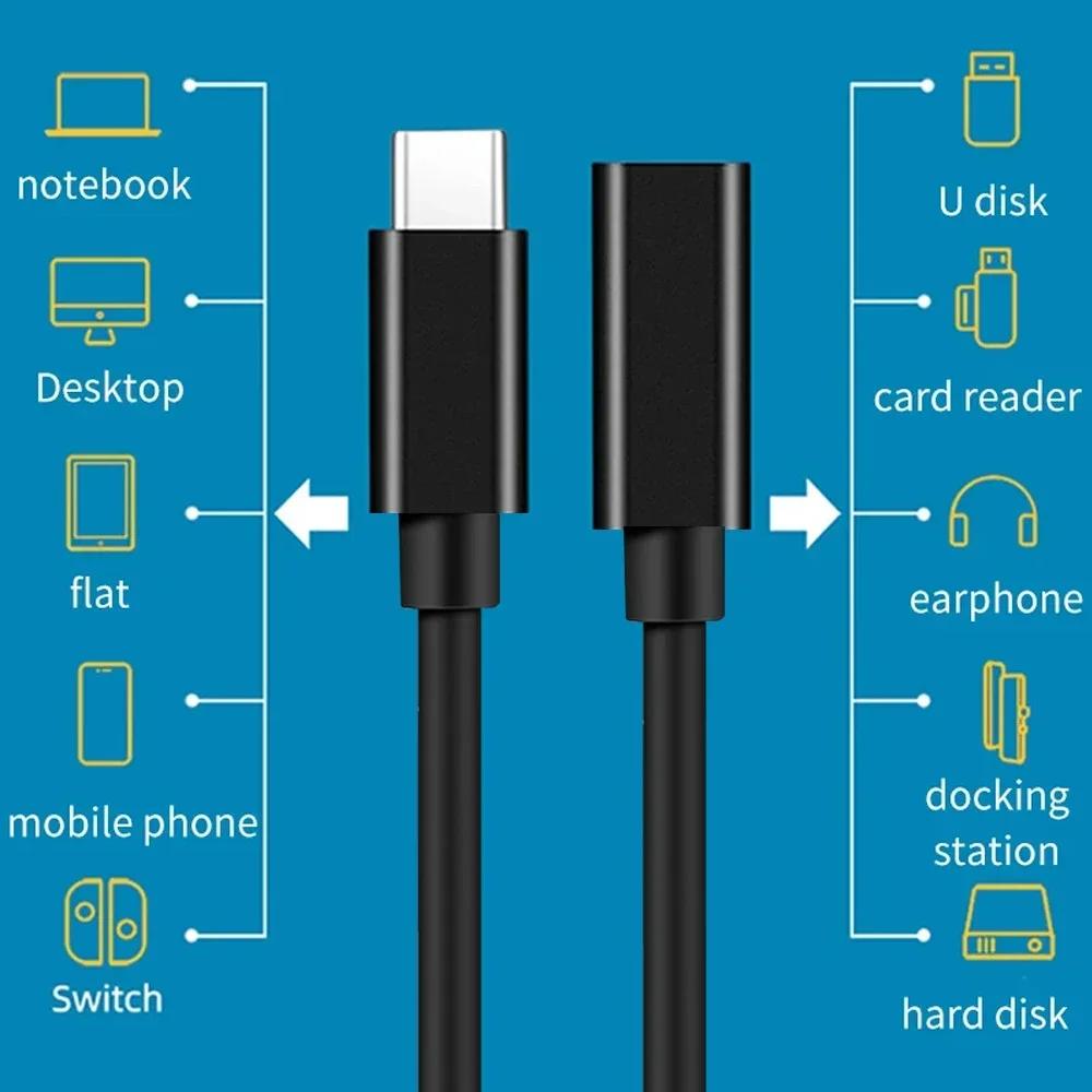 USB C Extension Cable Fast Charging & Transfer Data Type C Male to Female Extender Cord For Laptop Playstaion Tablet USB-C Hub