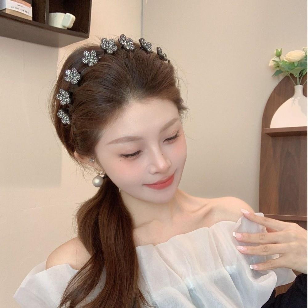 Elegant Non‑Slip Wave Teeth Headband Rhinestone Flower Hair Hoop Home