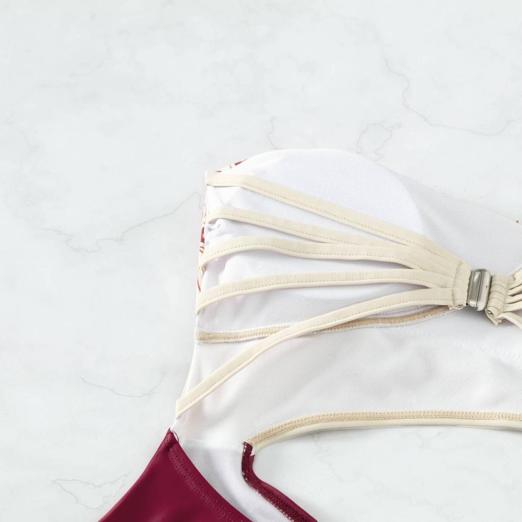 Women One Piece Sexy Backless Hollow Out Patchwork Bikini Sets Swimsuits