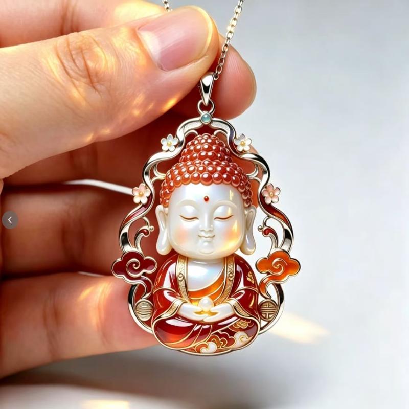 Ethnic Enamel Auspicious Imitation Jade Pendant Necklace Vintage Jewelry For Women Traditional Outfit Accessory Gift