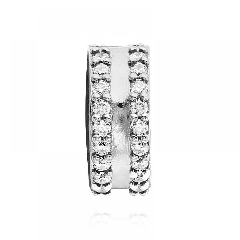 Pandora 798422c01 Double Lined Pav  Clip Silver Charm