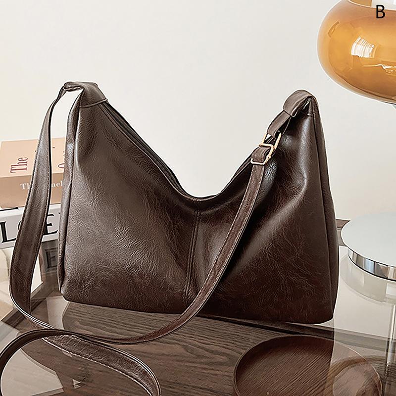 

Pu Leather Commuter Vintage Casual Tote Bag Maillard Stylish Crossbody Bags For Women Texture Large Capacity Temperament