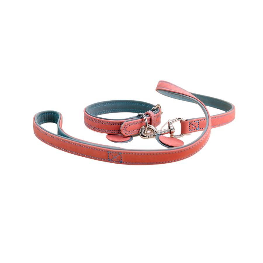 High Quality Durable Genuine Cow Leather Dog Leash Collar Set Solid Pattern Luxury Real Pet Lead Collar Factory