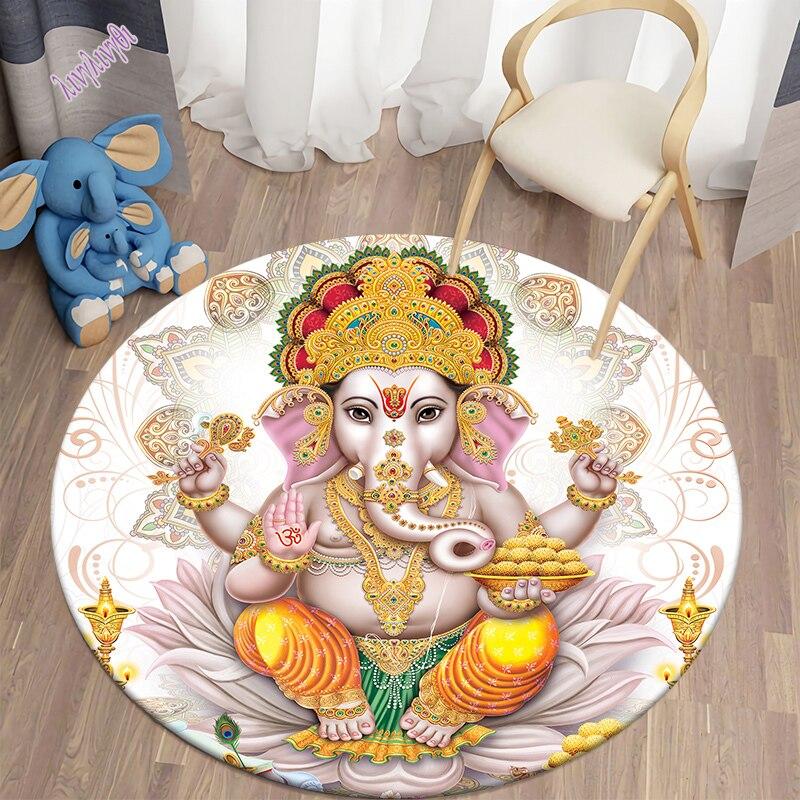 Ganesha Round Carpets Printing for Living Room Bedroom Area Rug Soft Flannel Mat Bohemian Room Carpet Tapis Home Decor Alfombra