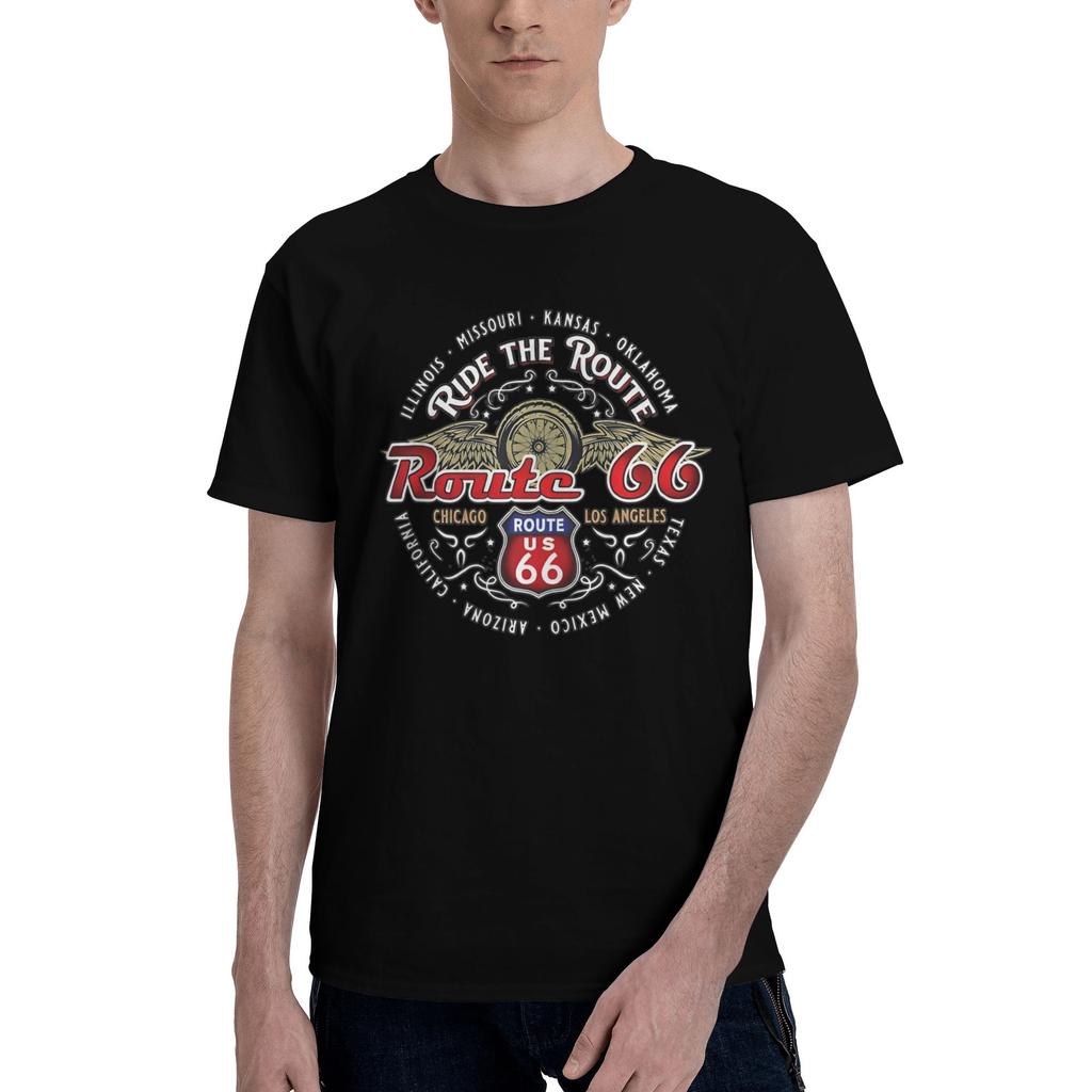 Awesome Motorcycle Route 66 Tshirts Unisex Unisexs Crew Neck Pure Cotton T Shirts Motorcycle Cruise America Tees Plus Size Clothes