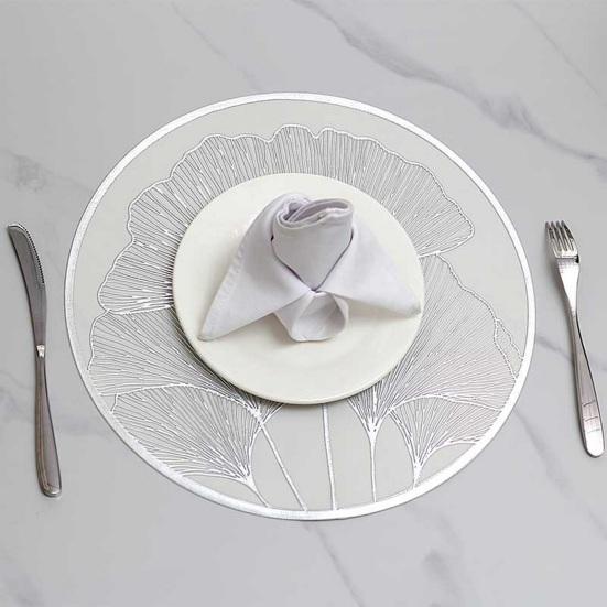 Round Heat Resistant Placemat Ginkgo Design Protection Gold Silver Table Leaf Mat Anti-Scalding Insulated
