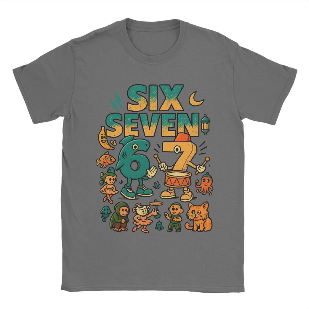 67 Six Seven Italian Brainrot Kids Gaming Meme T Shirt for Men 100% Cotton T-Shirts Round Collar  Tees Short Sleeve Clothes