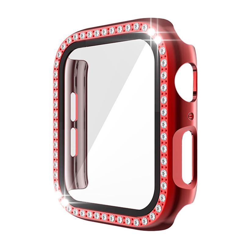 Glass+Diamond Watch Case for Apple Watch Series 8 7 6 SE 5 4 321 Screen Protector iWatch 45mm 41mm 44mm 40mm 42mm 38mm PC Cover