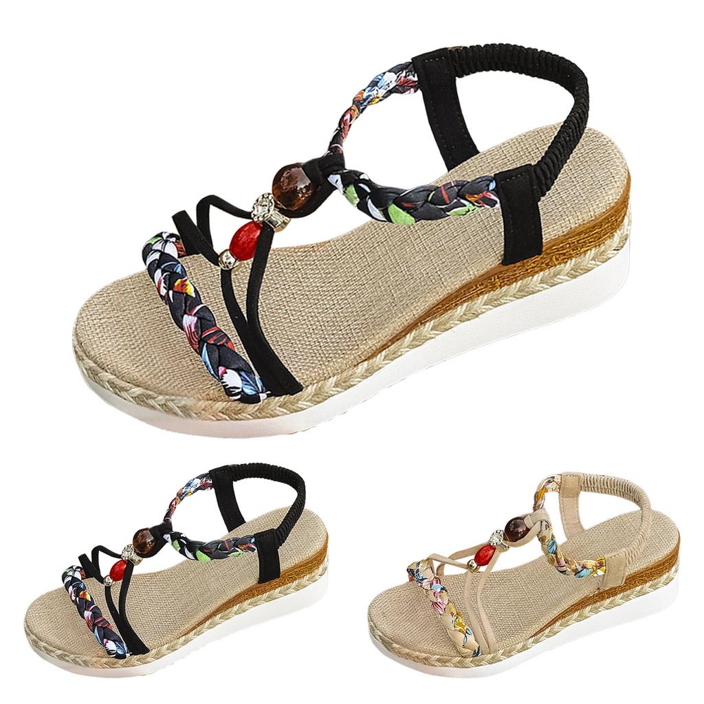 Thick Soled Women'S Bohemian Shoes Fashion Casual Braided Strap Wedge Sandals For Women Beach Sandals For Women Dressy Summer