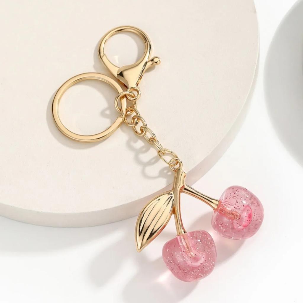 Cute Bling Bling Resin Cherry Pendant Keychains for Women Girls Lovely Cartoon Fruit Keyring Backpack Bag Car Keys Holder Gifts