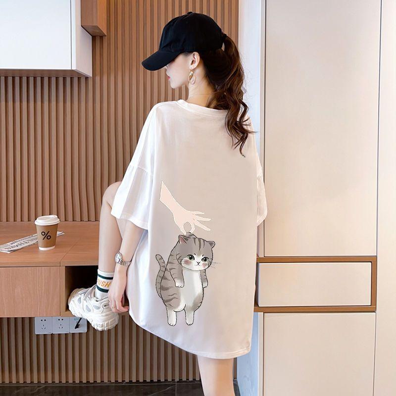 Summer Pure Cotton Women's T-shirts Cute Cartoon Print Hip Hop Streetwear Casual T-Shirt Female Harajuku Oversized Short Sleeve White Y2k Tops