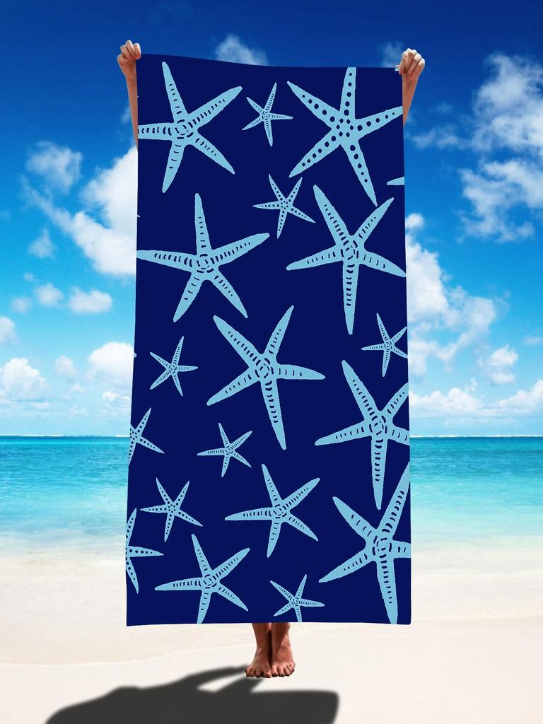 Navy Blue Starfish Printed Beach Towel Ultra-fine Fiber, Fast Drying,large and High Water Absorption,beaches and Swimming Pools