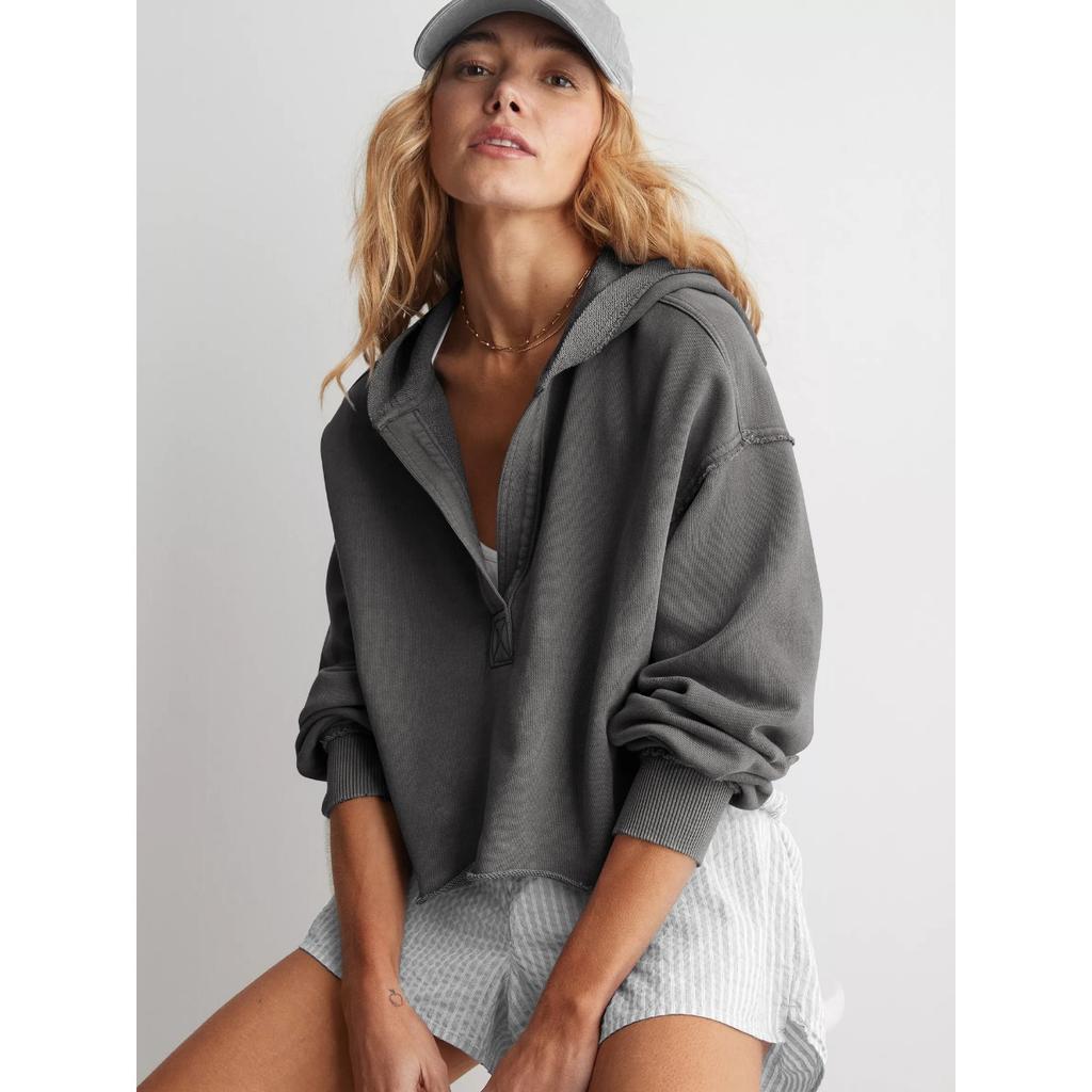 Fashionable Loose and Trendy Hooded Sweatshirt for Women In Spring and Autumn, Women's V-neck Top, Pullover Long Sleeved Shirt