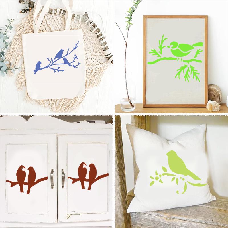 9 Kreative Vögel auf Ästen Wiederverwendbare DIY Graffiti Schablone für Kinder Malerei