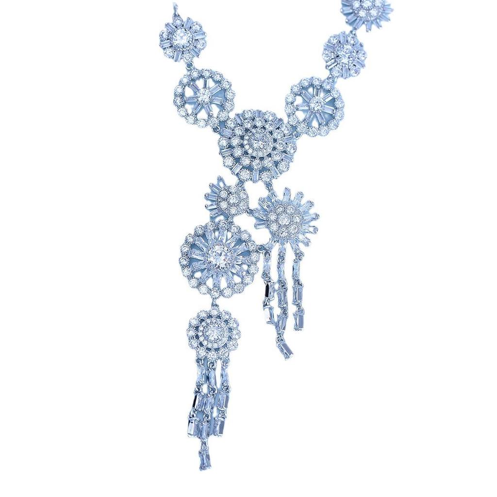 European-American Women's Brass Zircon Choker Necklace Set - Fashion Evening Party Bridal Jewelry J5179