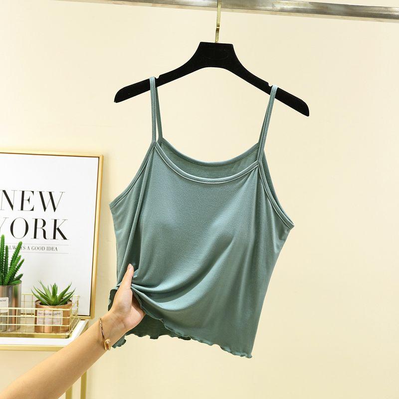 

Modal Chest Pad One Cami Women Summer Inner wear Sleeveless Top Plus size Loose Wear-Free Bra Bottoming Shirt Matcha green L (Recommendation 50.00 kg-60.00 kg