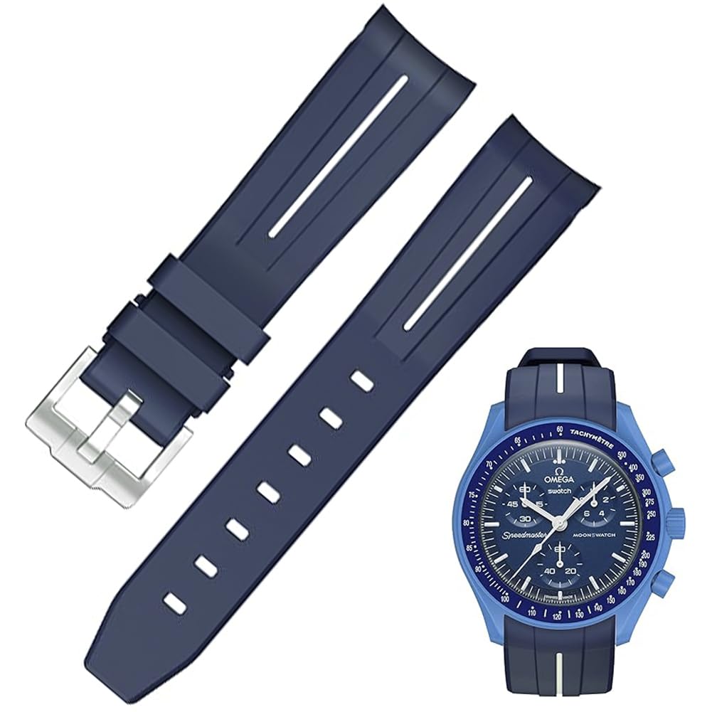 Sibehill 22mm Replacement Silicone Watch Band for Blancpain X Swatch with Bioceramic Scuba Fifty (Compatible Fathoms)