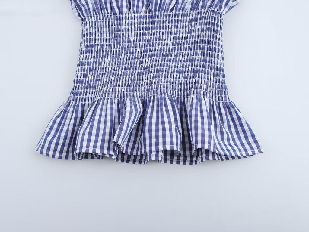 2025 Spring Women's European & American Style Striped Tie-Up Ruched Waist Top