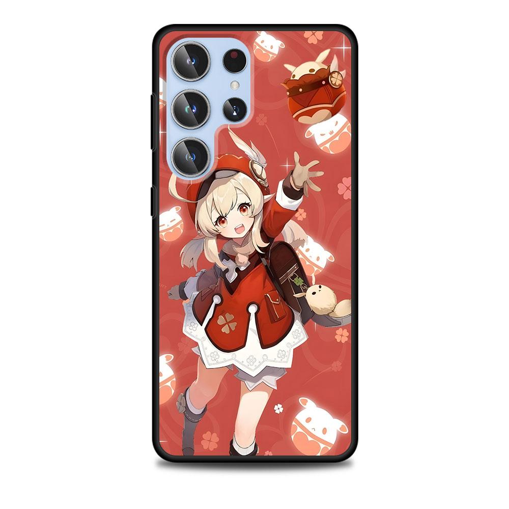 Genshin Impact Klee Hülle für Samsung Galaxy S23 S21 S20 FE S24 S22 Ultra S10 S10e S9 Plus Weiche Schwarze TPU Handyhülle Bumper