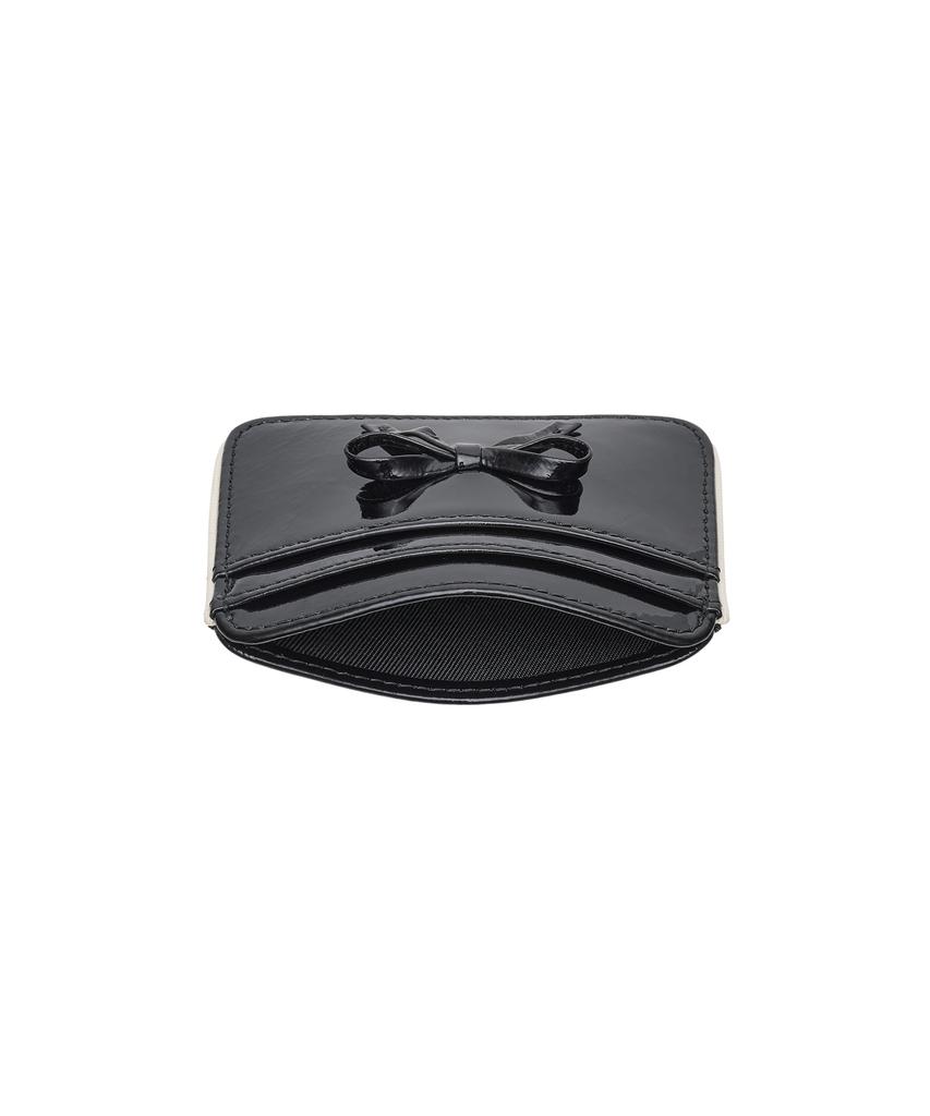Lemasque Ribbon Piping Cowhide Card Holder Black
