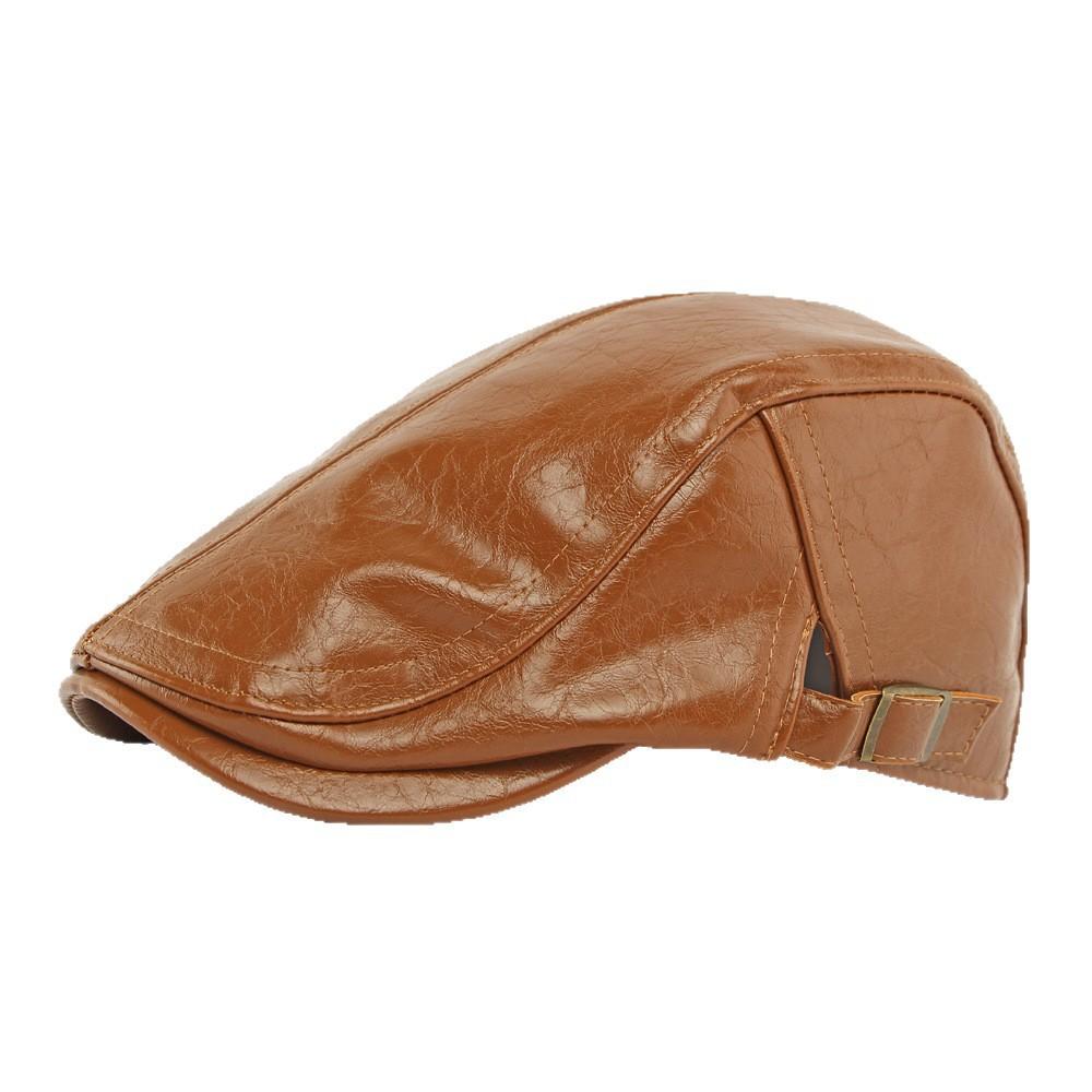 Men Women PU Leather Beret Hat British Retro Flat Cap Autumn Winter Warm Peaked Cap Fashion Newsboy Cabbie Hat Casual Adjustable Duckbill Cap