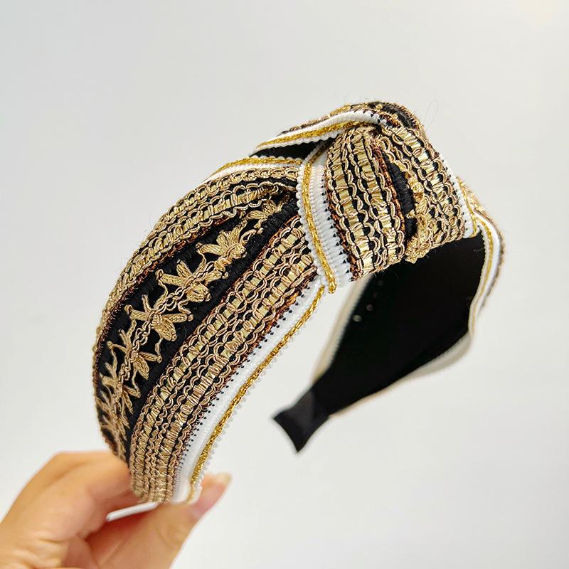 

Женщины Девушки Винтаж Бохо Вышивка Золотой Глиттер Узел Повязка на Голову Ободок Украшения для Волос Аксессуары для Волос