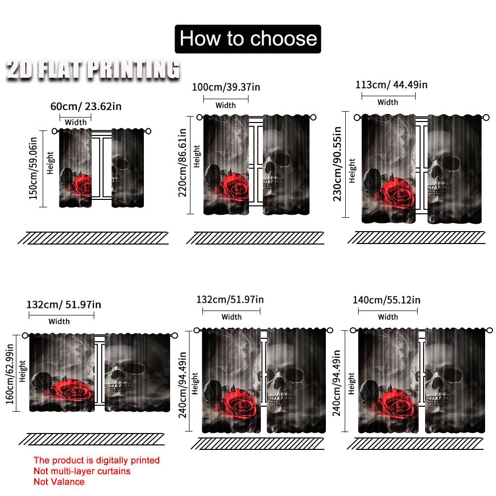 Set Of 2 Sugar Skull Adult Curtain Lover Sweetheart Roses Curtains Halloween Suitable Living Room Dining Made Polyester Area Window Treatment