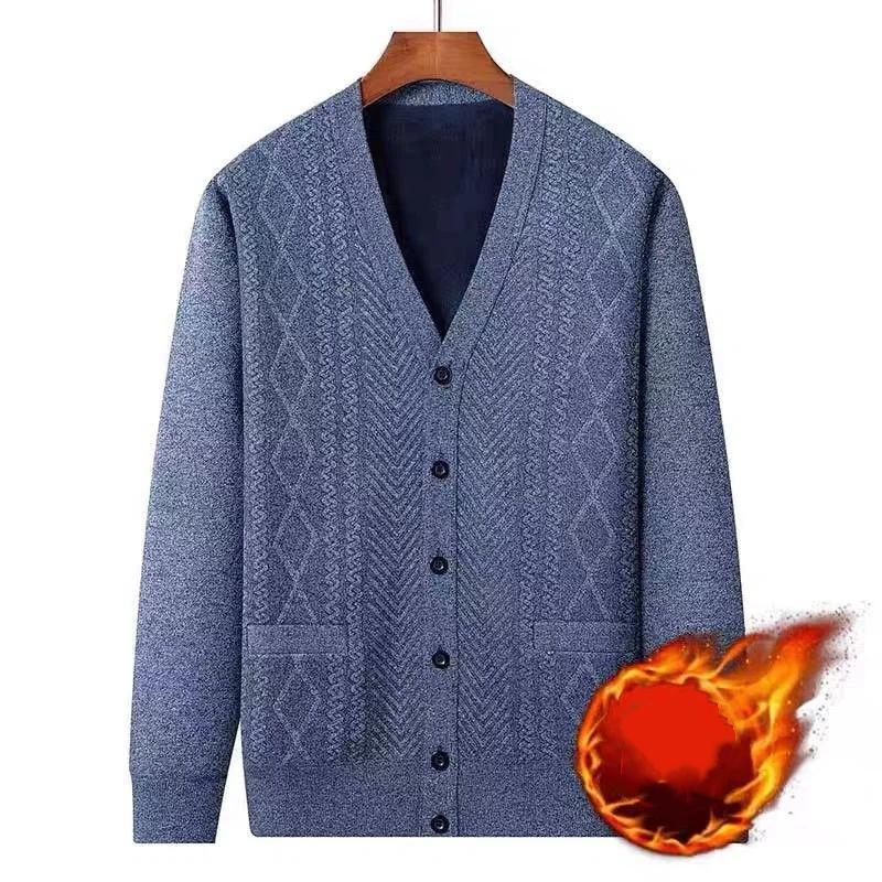 

Весенний стиль Вязаный кардиган с длинным рукавом Для мужчин среднего и пожилого возраста Новый Бархатный Повседневный Теплый Свитер для ношения под одеждой L синий