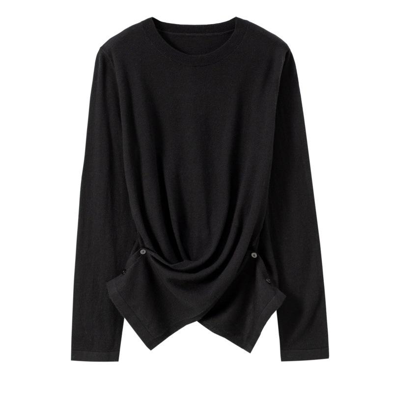Details ingenious autumn and winter all-wool careful machine design thin wool sweater women's versatile design sense advanced