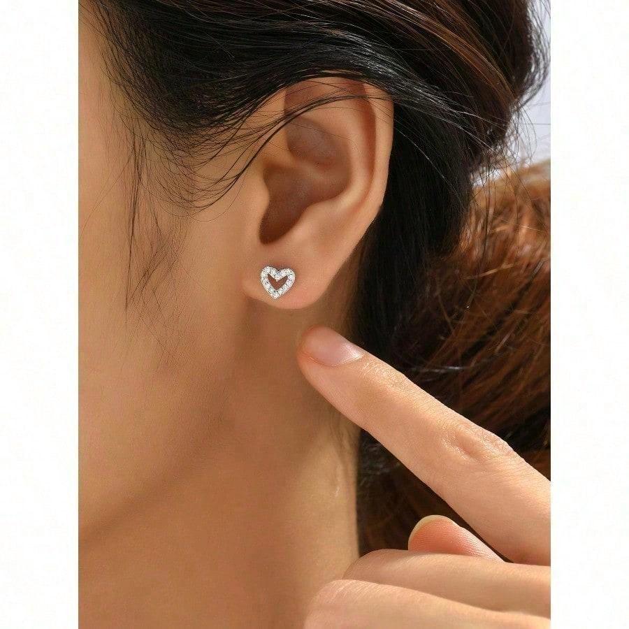Cubic Zirconia Heart Design Stud Earrings Valentines