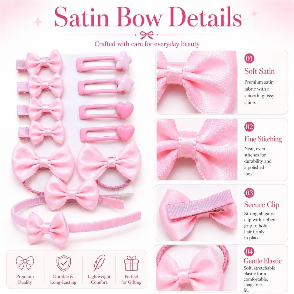 15Pcs/Set Lightweight Bow Hair Accessories Set Colorful Bow Hair Ties New Bow Headband Girls Gifts