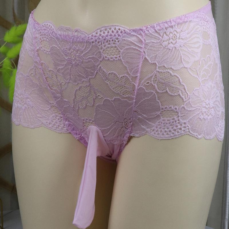 Sexy Men'S Underwear Ultra-Thin Lace Transparent Panties Sissy Pouch Sheath Lingerie See Through Briefs Gays Imitates Underpants