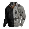 Men's Casual Fashion Christmas Printed Hoodless Sweatshirt Wide Men's Loose Button Stand Collar Hooded Sweatshirt