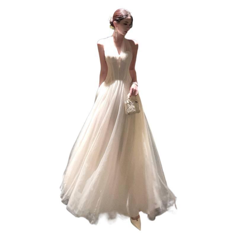 Heavy Industry Mesh Neck Dress French Temperament Backless Seaside Vacation Birthday Engagement Dress Dress