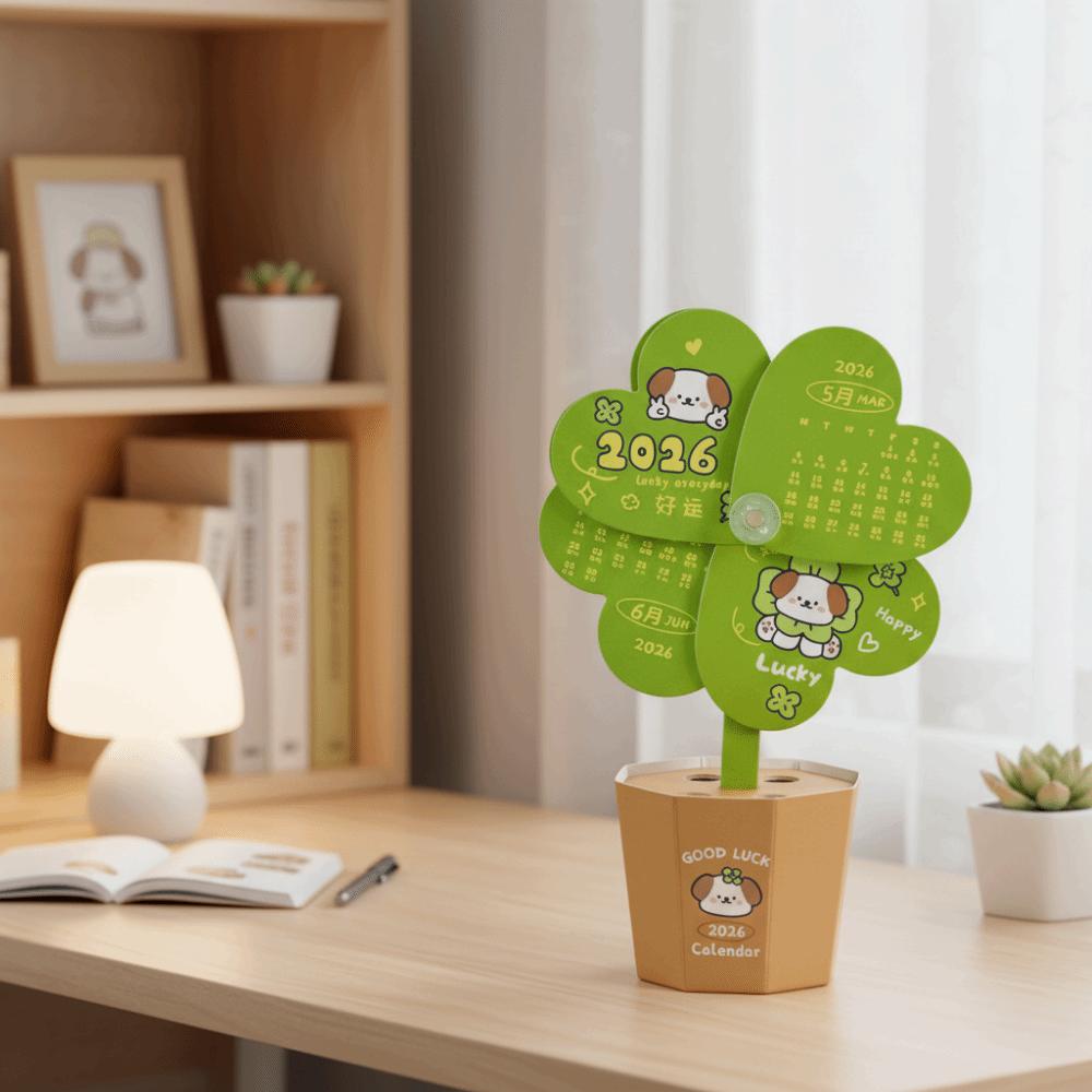Leaf Shape Potted Plant Shape Calendar Paper Standing Desk Calendar Creative Pen Holder  For Home