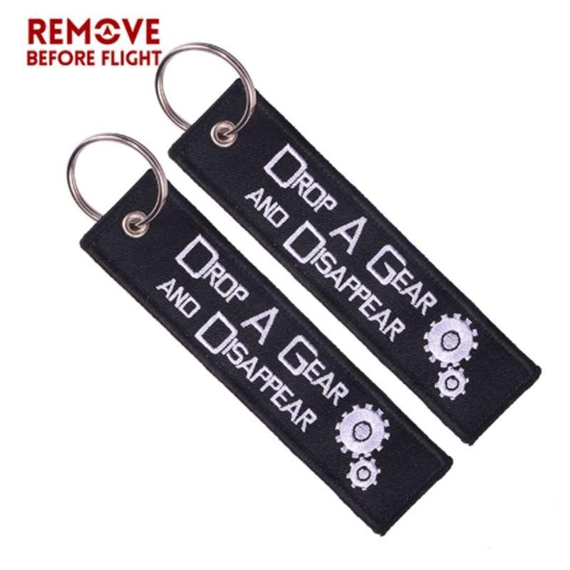 Ta bort före flygning Släpp A Gear Motorcykel Nyckelring Nyckelringar Broderi Bilnyckelring