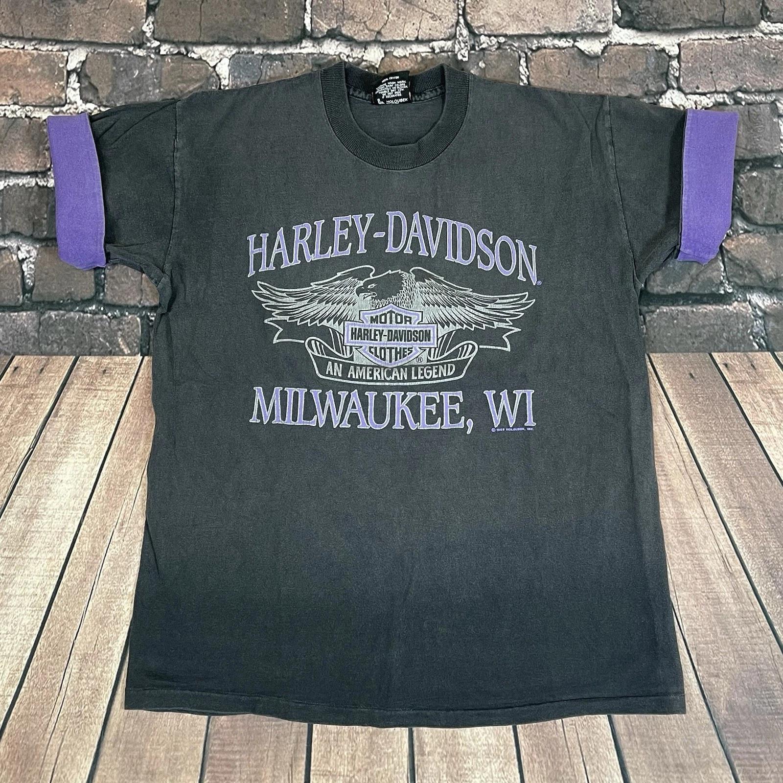 Vintage Harley Davidson Shirt Mens L Faded 1989 Milwaukee Eagle Motorcycle 80s S