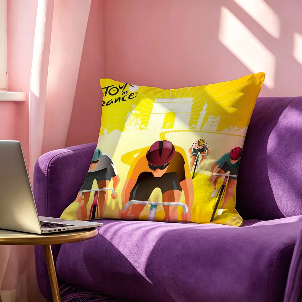 Life Movement Bike Tour De France Pillow Case Square DoubleSided Sofa Cushion Cover Bedroom Bedside Pillow