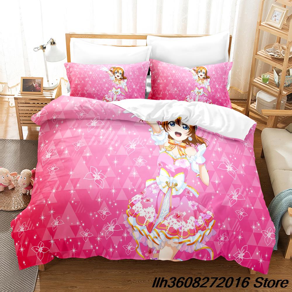 

New New Kawaii Love Live! Bedding Set Cartoon Anime Three-Piece Set Adult Kid Bedroom Duvetcover Sets Kawaii Colcha De Verano C EU Single(135*200cm)3pcs