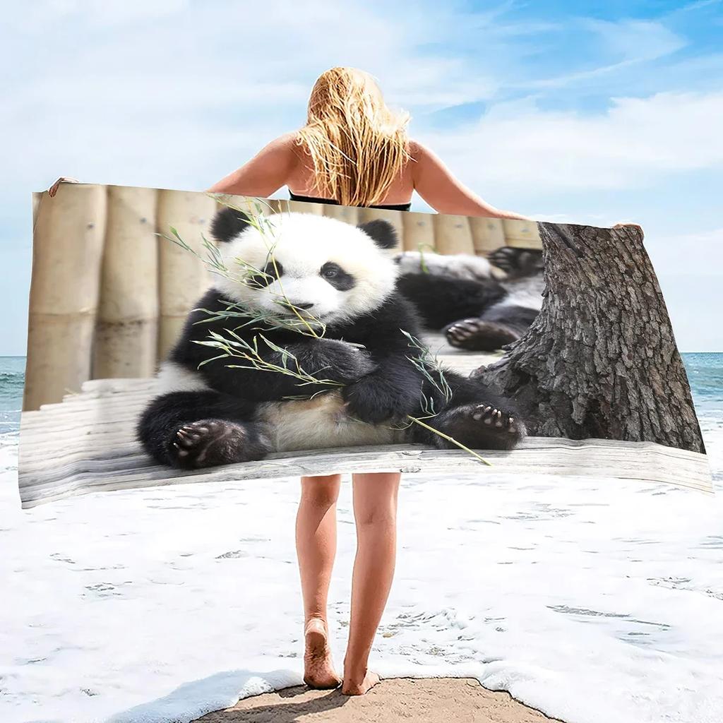 Cute Panda Beach Towels Quick Dry Microfiber Soft and Absorbent Bath Towel Outdoor Travel Oversized Beach Towel for Adults Kids