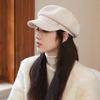 Korean Version of Autumn and Winter New Hat for Women with High End Four Pointed Star Metal Label Octagonal Hat Internet Celebrity Face News Boy Hat