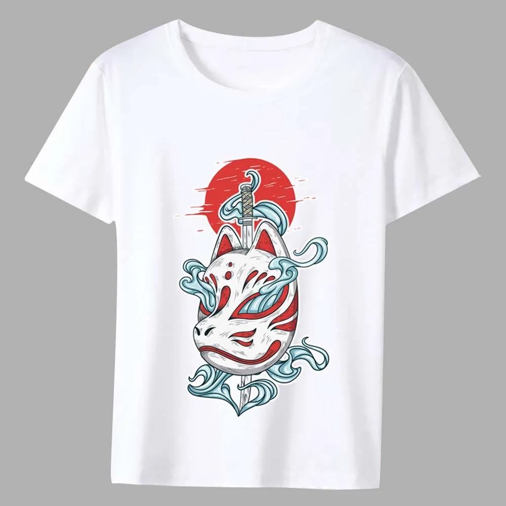 Men's T-Shirt Japanese Style Comics Mask Pattern Series Male Tee Shirt Dropshipping White Classic O-neck Man Short-sleeved Tops