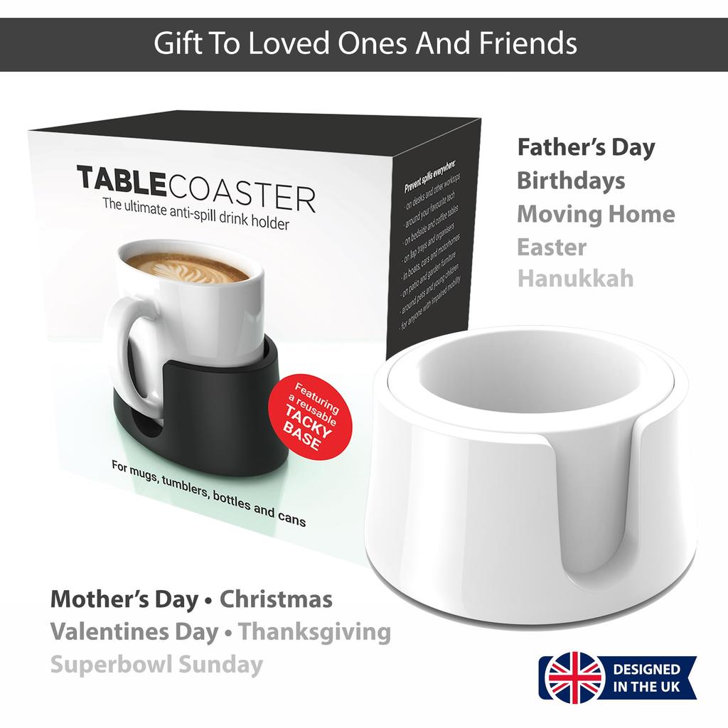 Spill-proof drink holder for boats, cars, campers, caravans, tables, etc. - TableCoaster (White)